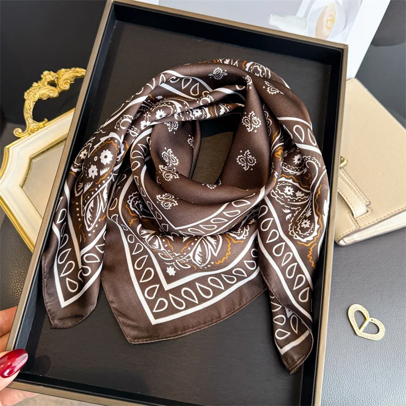 Klassischer blauer Seidenschal für Damen mit Paisley-Print, Satin-Haarband, Handtaschenband, Foulard, Hijab, Halstuch, Stirnband – Detail 5