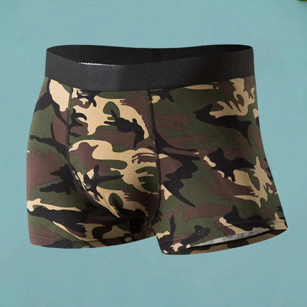 Men Camouflage Print Panties Mid-rise U-convex Breathable Shorts Underwear High Elastic Shorts Briefs