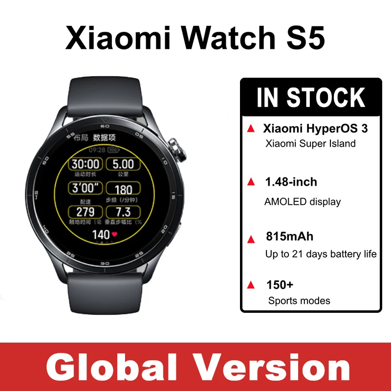 

Global Version Xiaomi Watch S5 Xiaomi HyperOS 3 150+ Sports Modes GPS 5ATM Smartwatch 1.48" AMOLED Display 21 Days Battery