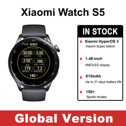 Global Version Xiaomi Watch S5 Xiaomi HyperOS 3 150+ Sports Modes GPS 5ATM Smartwatch 1.48" AMOLED Display 21 Days Battery