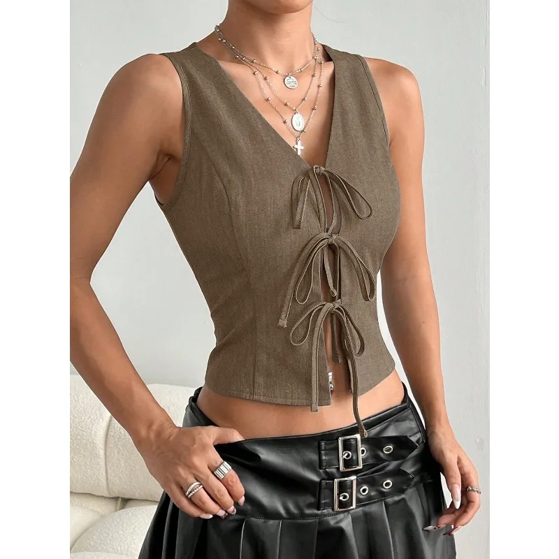 

Fashion simple women's clothing European and American foreign trade summer new lace-up slim-fit fashion top