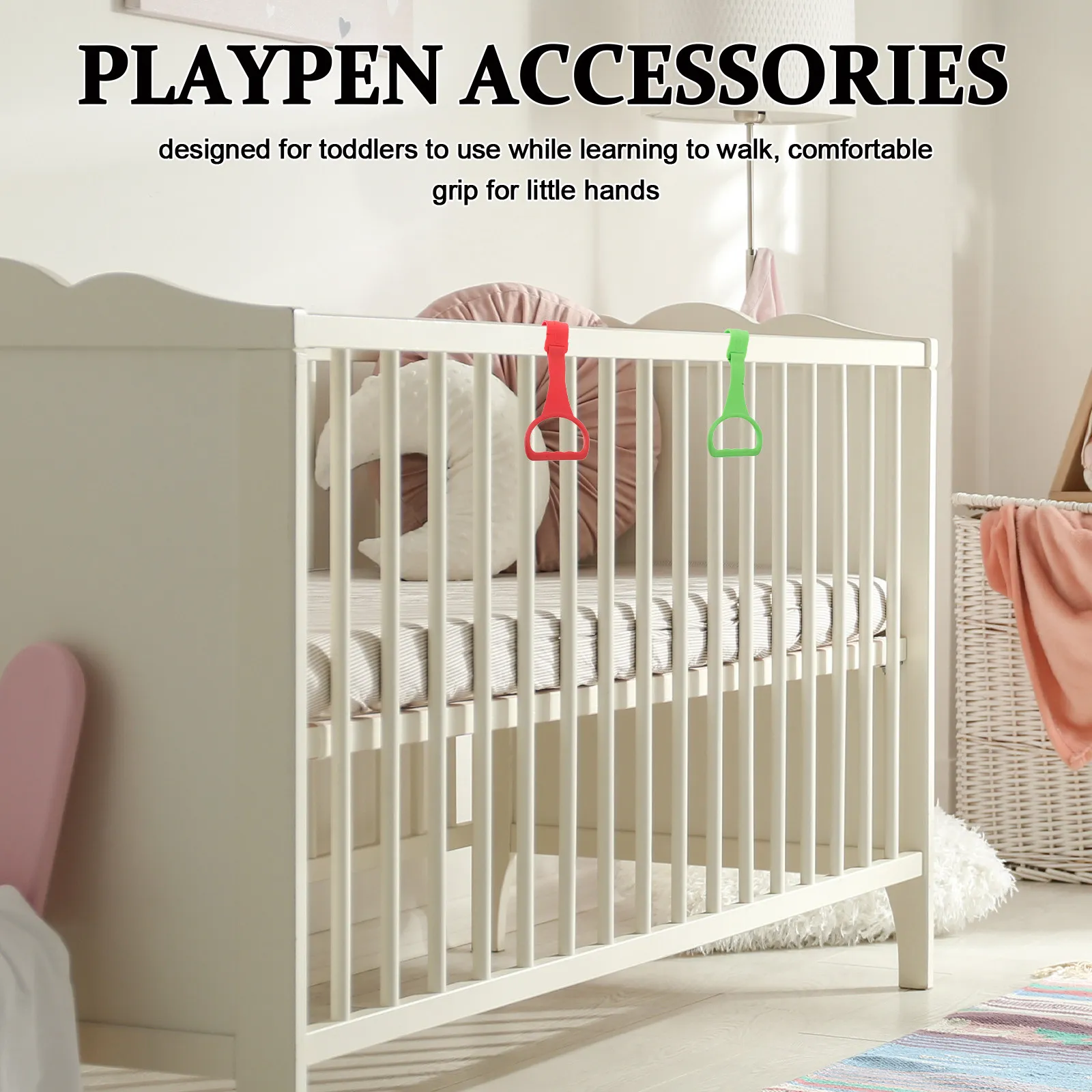 4Pcs Baby Walking Assistant Pull Up Rings Infant Standing Practice Playpen Hanging Handles Plastic Play Pen Accessories view 3