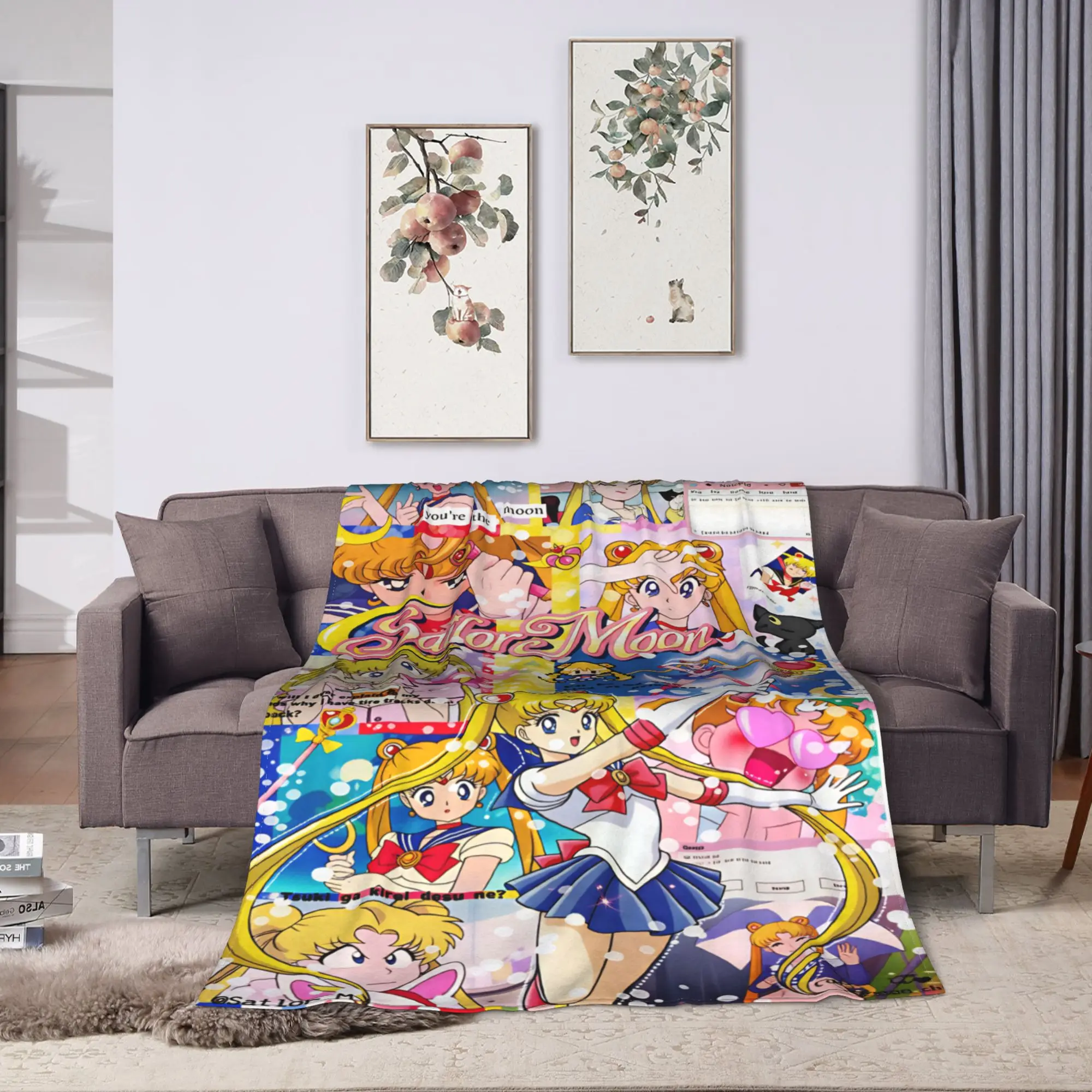 Warm Blanket Airplane Travel S-Sailor M-Moon Anime  Throw Blanket  Flannel Bedspread For Couch Bed Funny Sofa Bed Cover