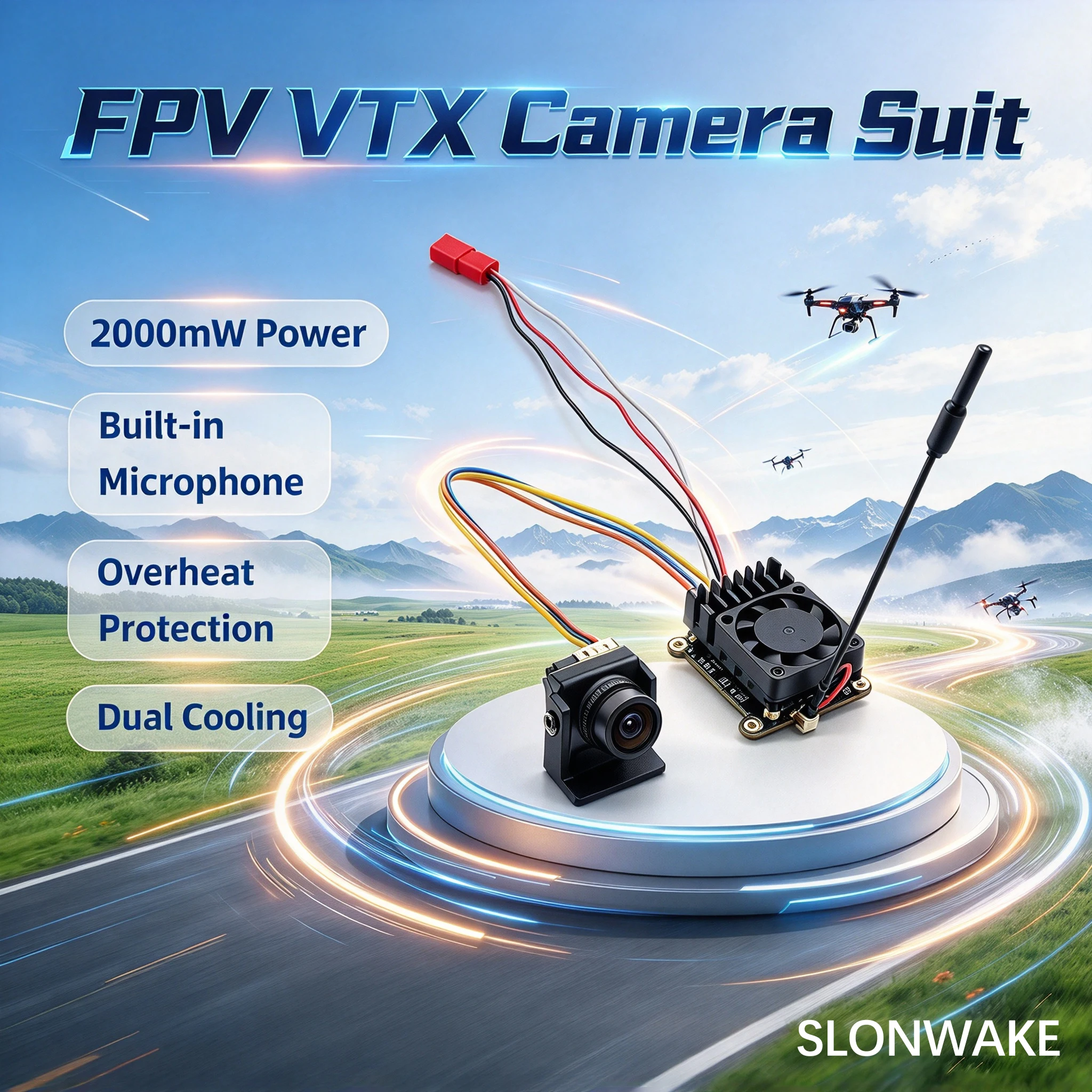Over 20Km Range 5.8G 2W FPV Wireless Transmitter Built-in Microphone and 2.1mm CMOS 1500TVL fpv camera for RC Playing Drone