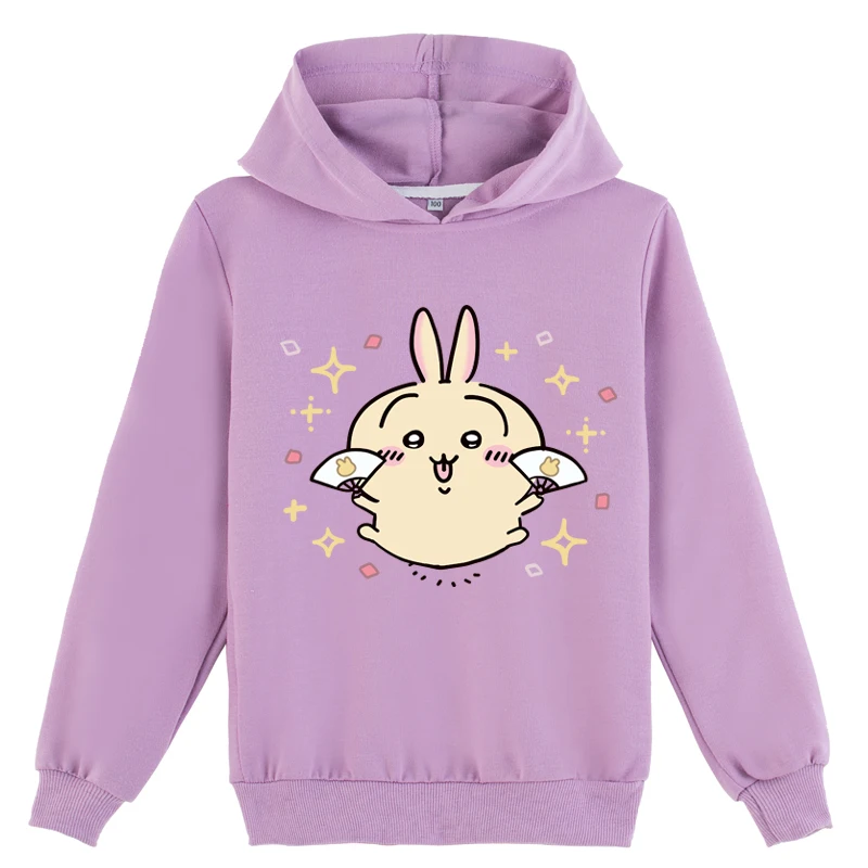 Sudadera con capucha de dibujos animados para niños pequeños y niñas, cómodas camisetas de manga larga, sudadera de moda Chiikawa con capucha (2-14 años, 5 colores)