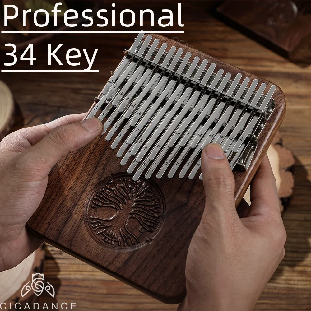 Chromatic Kalimba 34 Key Thumb Piano B/C Tone Calimba Black Walnut Keyboard Musical Instrument Gifts With Accessories Bag Pickup