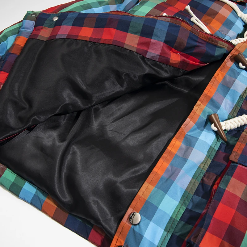 الشارع الشهير الملونة منقوشة مقنعين سترة منتفخة مع حبل تبديل إغلاق معطف الشتاء الدافئ متقلب ملابس خارجية الرجال النساء للجنسين