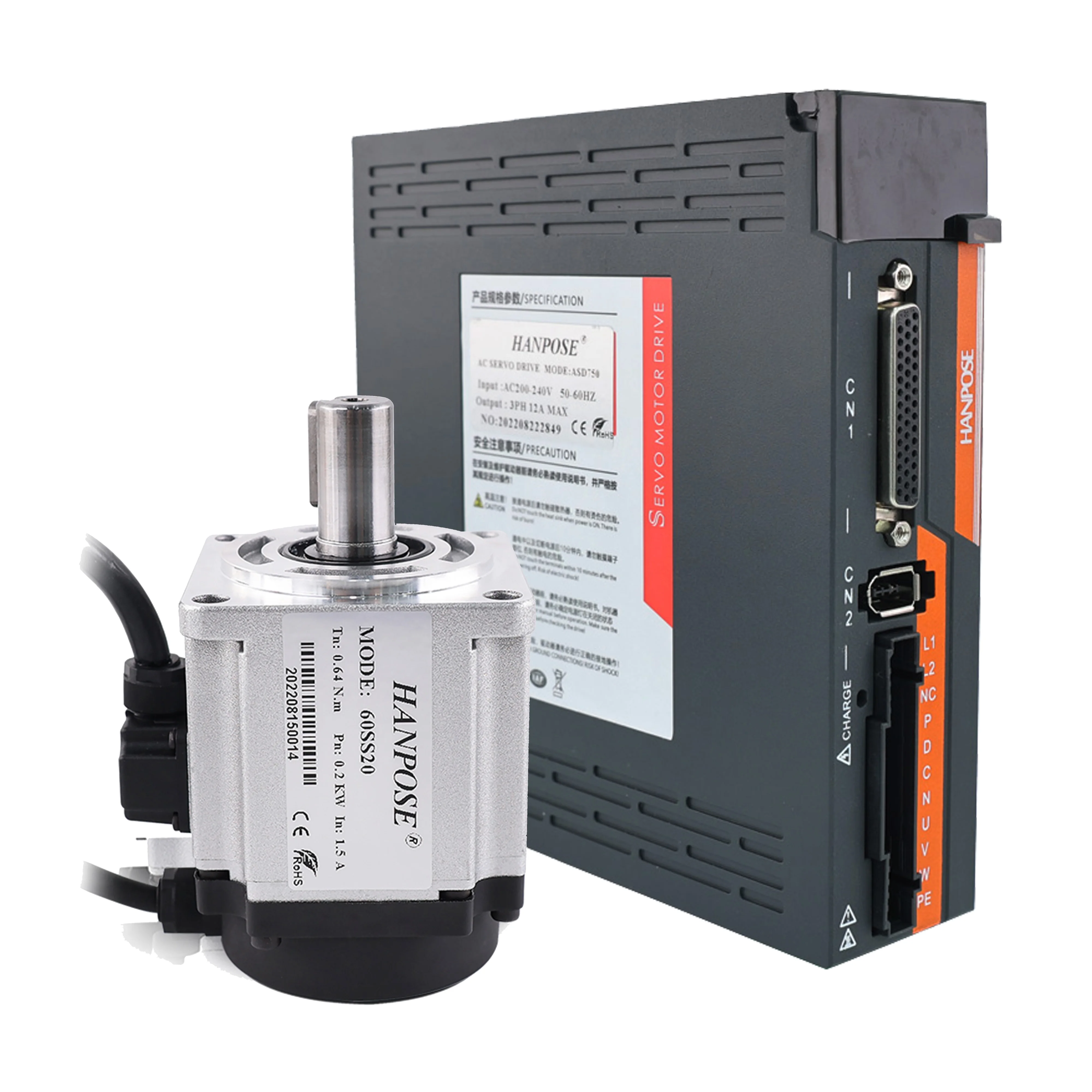 ZXY HANPOSE High Performance Servo Motor Drive Kit 60SS20 200W 0.64N.m 1.5A 6000rpm ASD240 220V Ac Servo Motor Sewing Machine