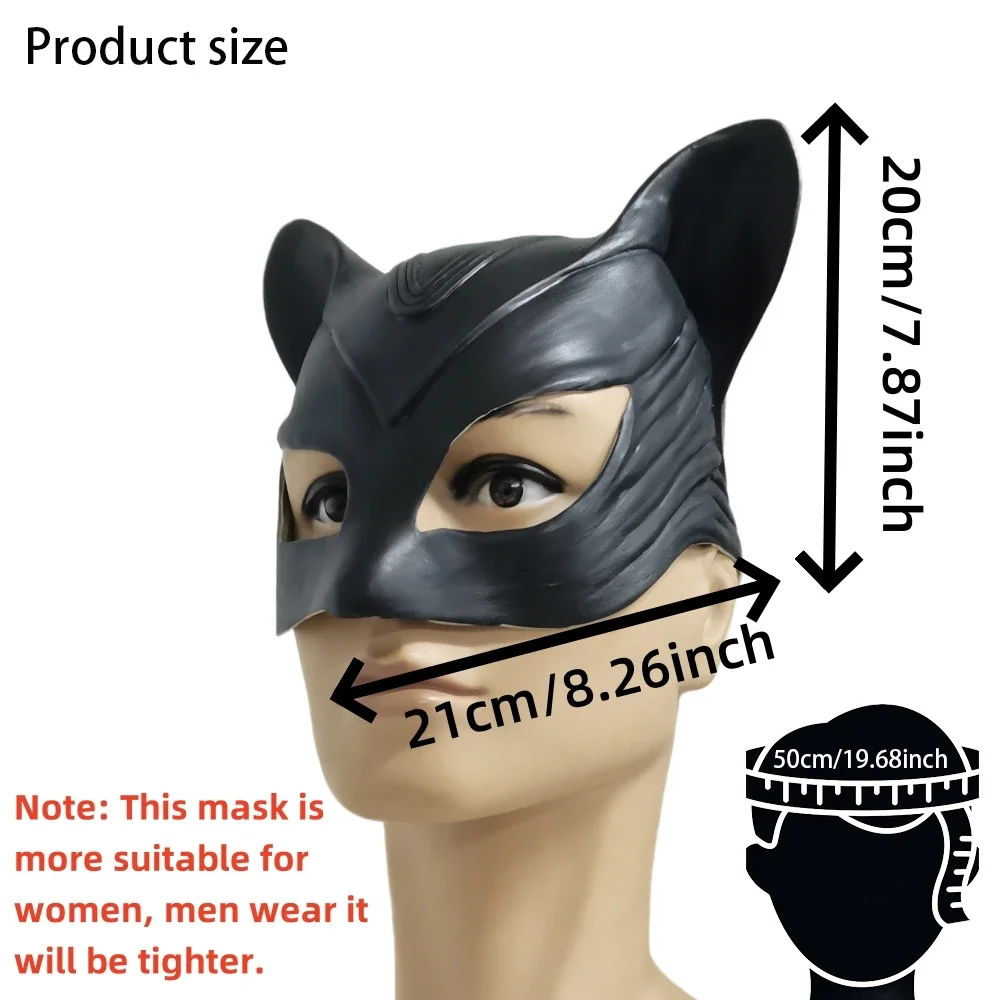 

5Pc Sexy Cat Woman Latex Mask Selina Superhero Cosplay Costume Movie Dress up Headgear Black Half Face Prom Halloween Party Prop