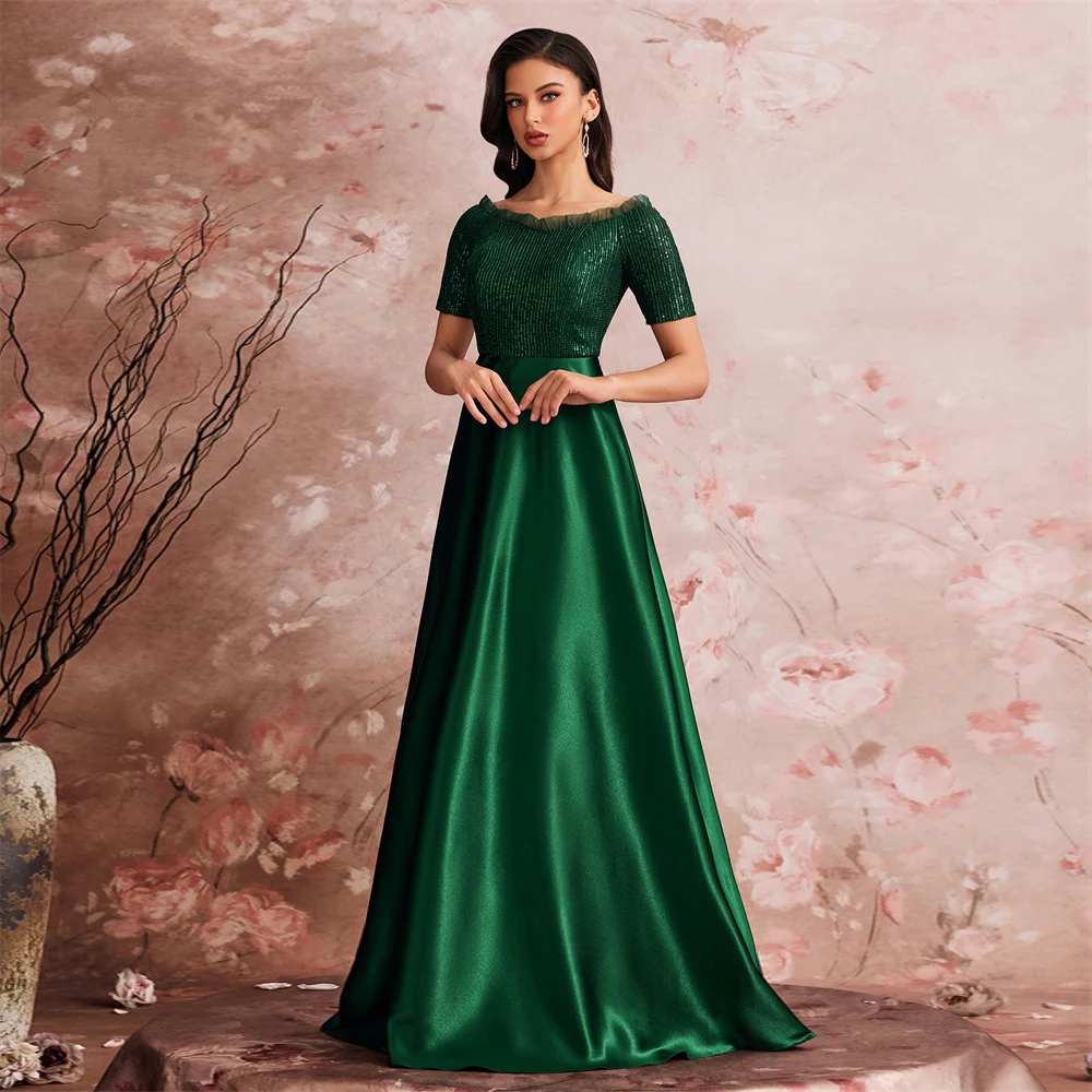 Lucyinlove luxo verde cetim com decote em v vestido de noite feminino cetim festa de casamento baile até o chão vestido de cocktail fora do ombro