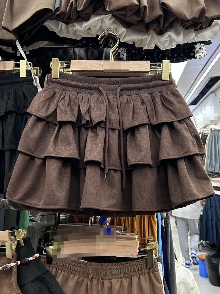 

Spring Autumn 2025 Puffy ort Skirt Women's Small Size Slim A-Line f Skirt with Dstring And Lace Hem French Sle Casu...