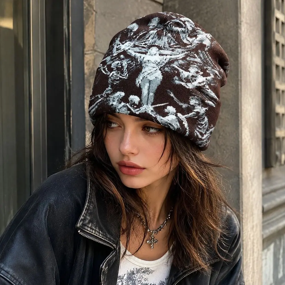 Fashion Warm Jacquard Knitted Hat Y2K Versatile Street Beanies Hip-hop Elastic Winter Hat for Men Women