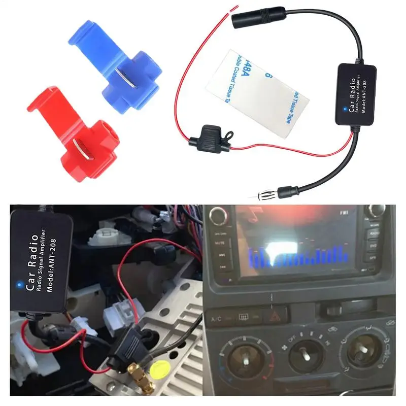 12V Universal FM Signal Amplifier Anti-interference Booster Car Antenna Radio with Noise Filters Ring for Marine Car Boat Truck