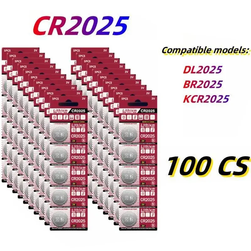 

100pieces CR2025 High-Capacity Button Cell CR 2025 3V Lithium Battery KCR2025 for Car Remote Control Watch Button Coin Cells