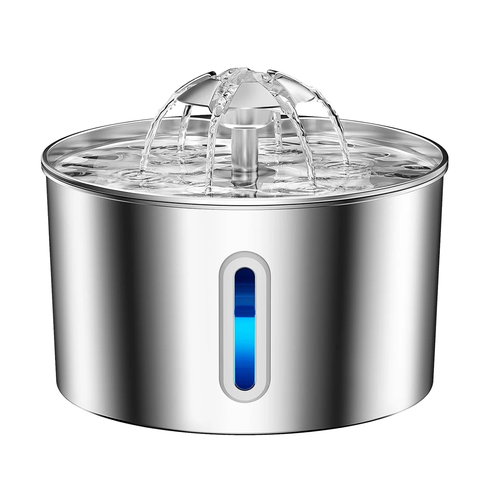 2.2L Stainless Steel Pet Water Dispenser with Dual Outlet Mode and Flower Outlet Design Makes Pets Enjoy Drinking Water More