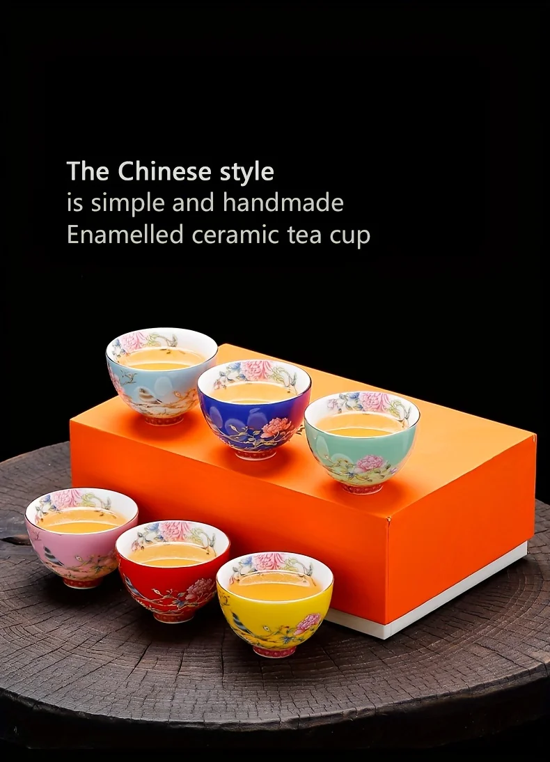 

6pcs Chinese Style Flowers Painting Ceramic Tea Cup SetTeacups Exquisite Kung Fu Tea Cup Home Decor Room Decor