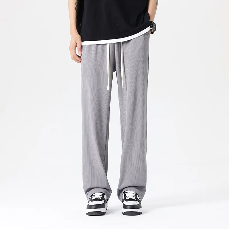 2025 New White Ice Silk Casual Pants Men's Summer Thin Section Drape Mopping Pants Straight Loose Wide-leg Trousers Streetwear - Image 4
