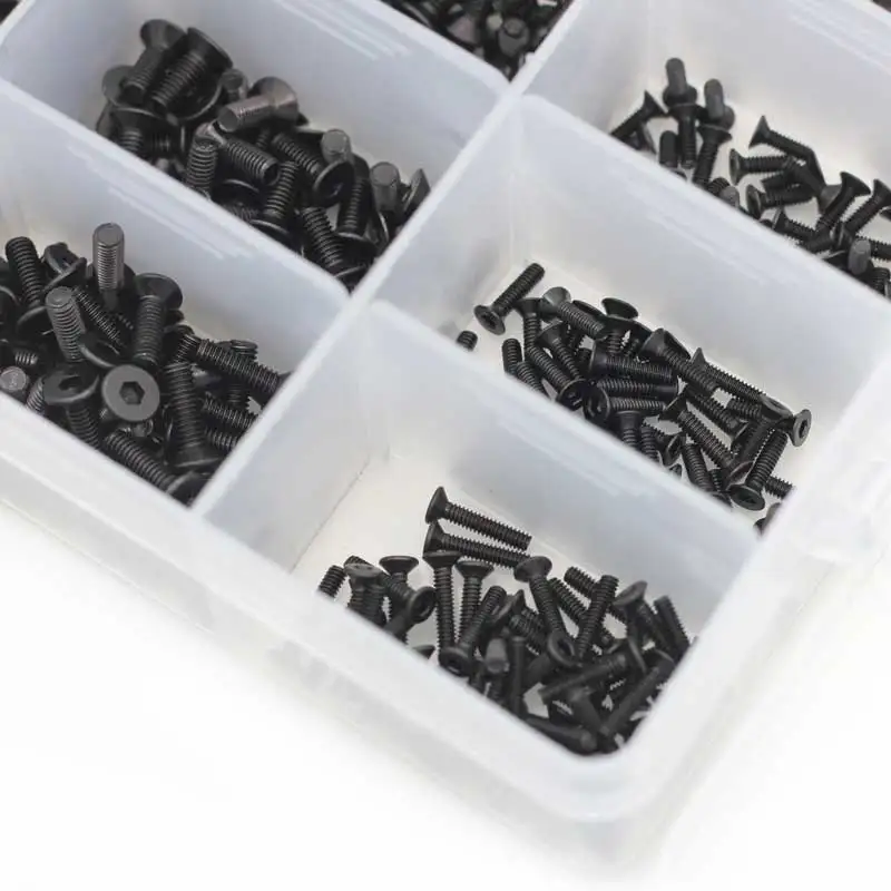 2200pcs Hex Socket Flat Head Screws Bolts Nuts Washers Assortment Kit M1.6 M2 M2.5 M3 Black Thread Hexagon Allen Machine Bolt