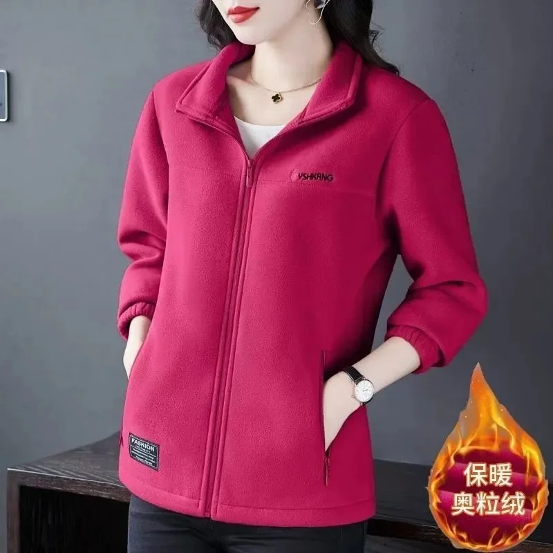 

2025 Women Fashion Polar Fleece Outwear Autumn Winter Lady Stand Collar Casual Coat Korean Femme Large Size 5XL Cardigan Jacket