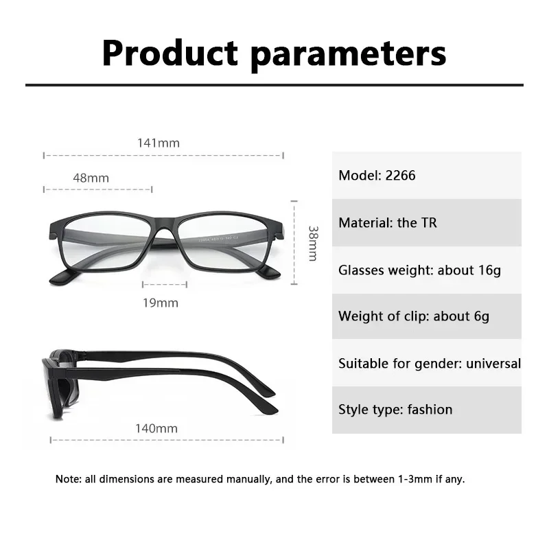 Small Square Frame 2 In1 Magnetic Clip On Glasses Frames Stylish Outdoors Cat Eye Eyeglasses Fashion Polarized Sunglasses