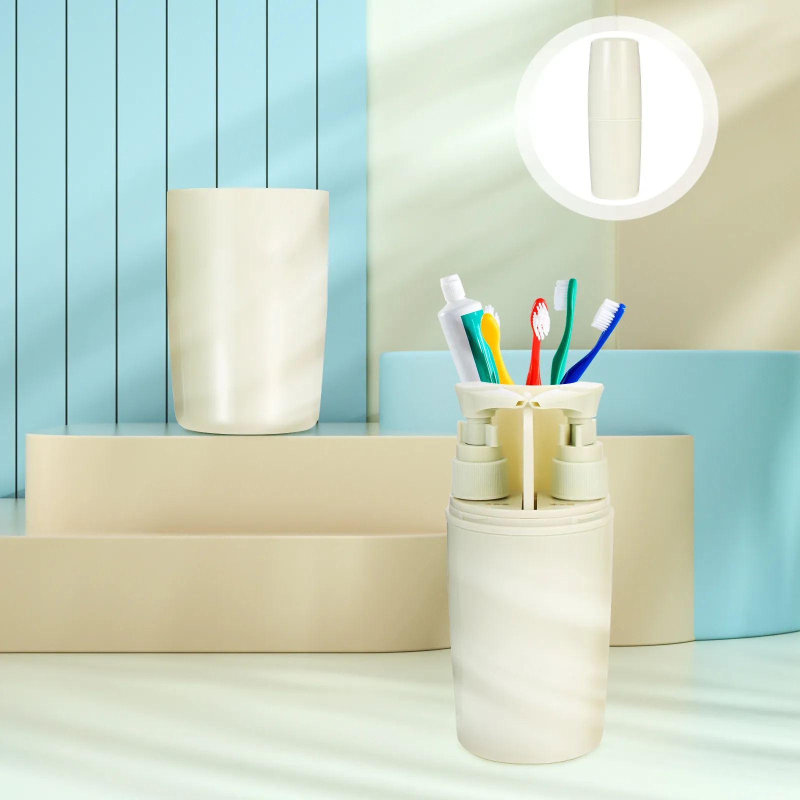 

Набор для путешествий 3-в-1: многофункциональный дорожный флакон, расческа, портативный держатель для зубной щетки, чехол для хранения, стакан для умывания для организации туалетных принадлежностей