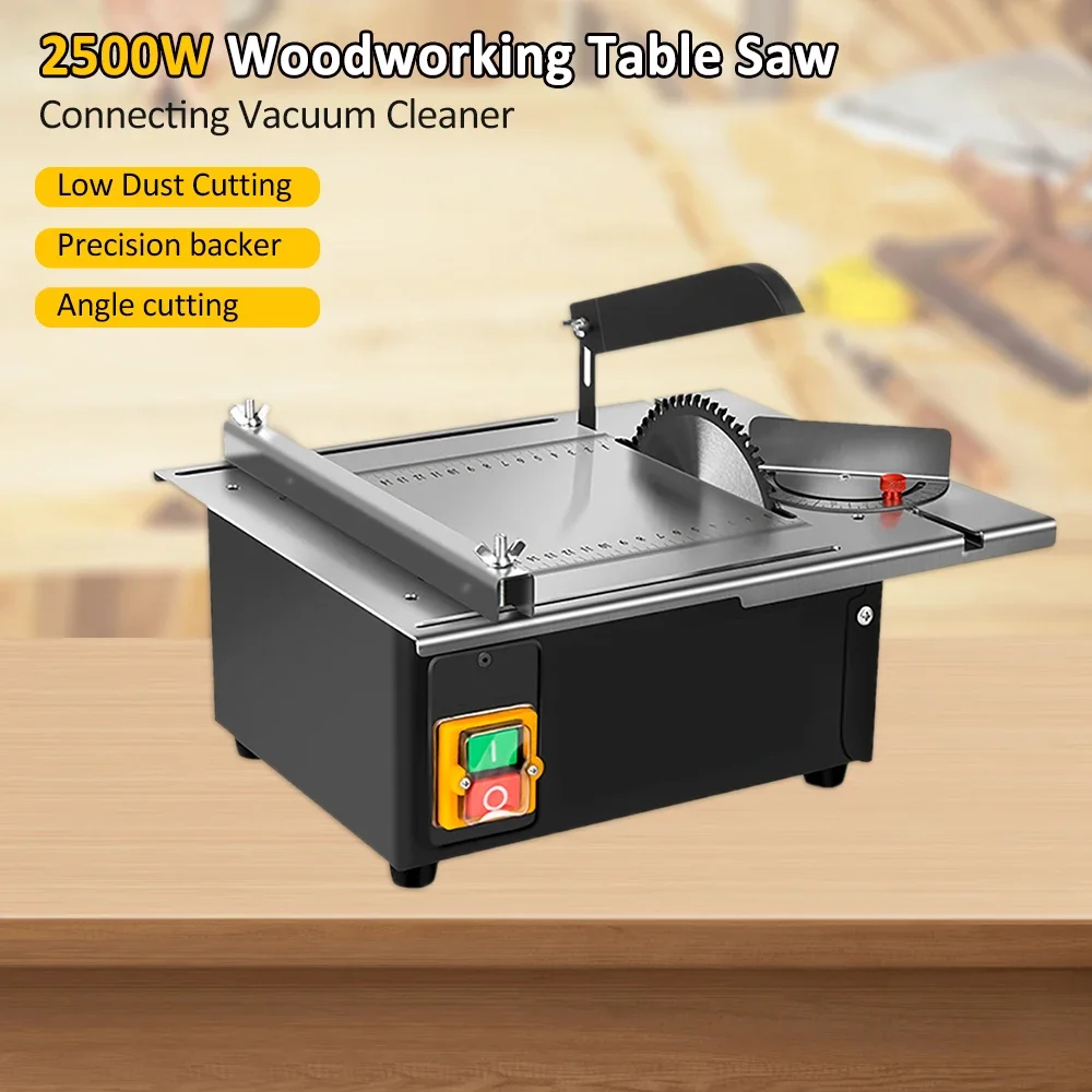 2500W 340mm*280mm Woodworking Decoration Table Saw Upgraded Stainless Steel Table Top with Angle Ruler and Adjustable Backing