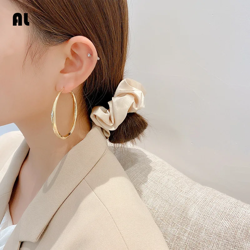 

Gold Color Stainless Steel Hoop Earrings For Women Men Big/Small 52mm Circle Round Ear Jewelry Bijoux Acier Inoxidable