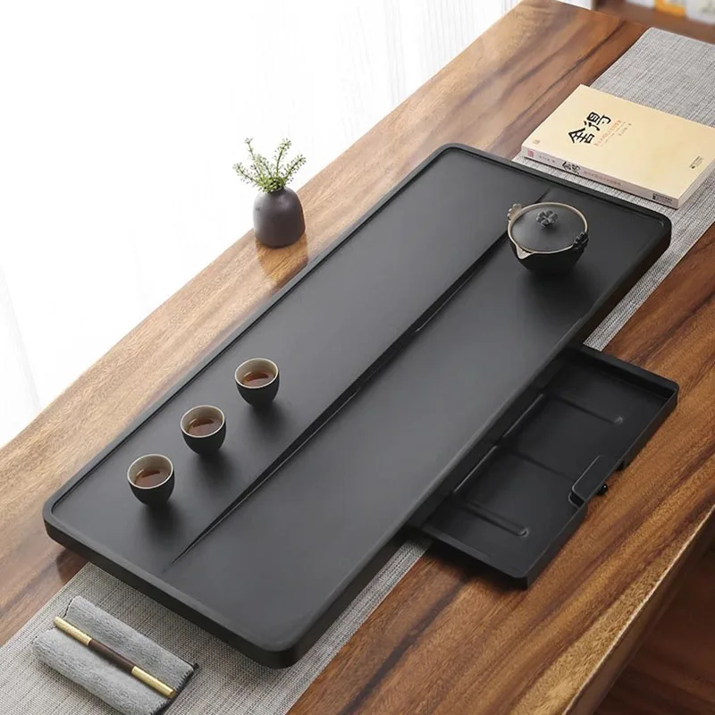 ^Tableware Black Tea Tray Living Room Rectangle Long Kitchen Chinese Valet Stone Pot Tea Tray Luxury Bandejas Home Decorationgs