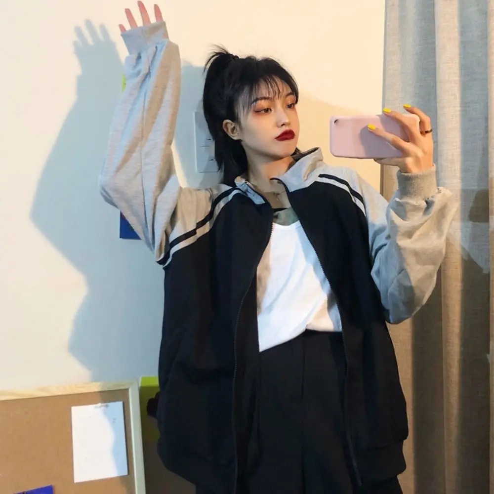 

Fashion Lapel Collar Long Sleeved Hooded Y2k Sweet Loose Sweatshirts for Women Korean Ins Clothing Baseball Jersey Top Holiday