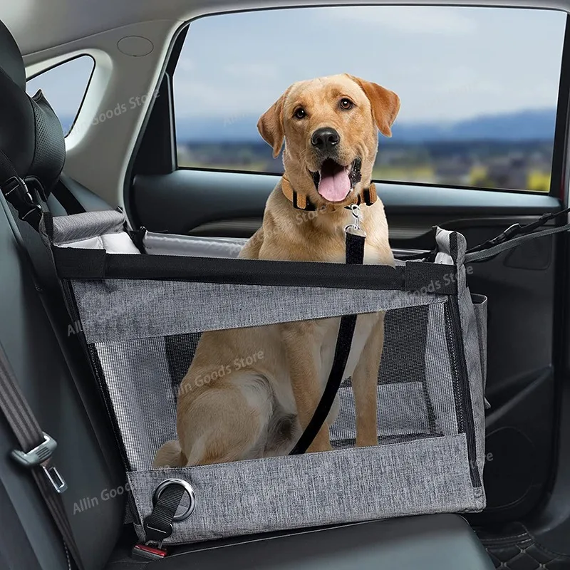 Portable In-Car Pet Cushion, Stable Dog Transporter Equipped with Safety Mesh Guard, Waterproof Structure for Puppy Road Trips