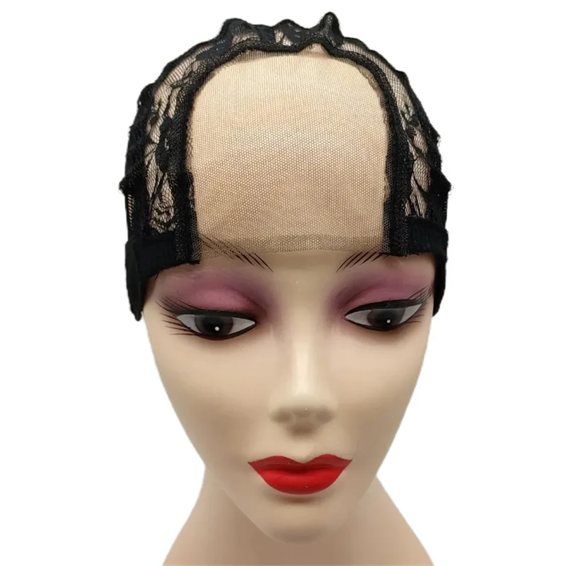 

1PC Black 4x4 Inch U-Part HD Lace Wig Cap with Adjustable Strap for DIY Wig Making Hairnet Weaving Cap