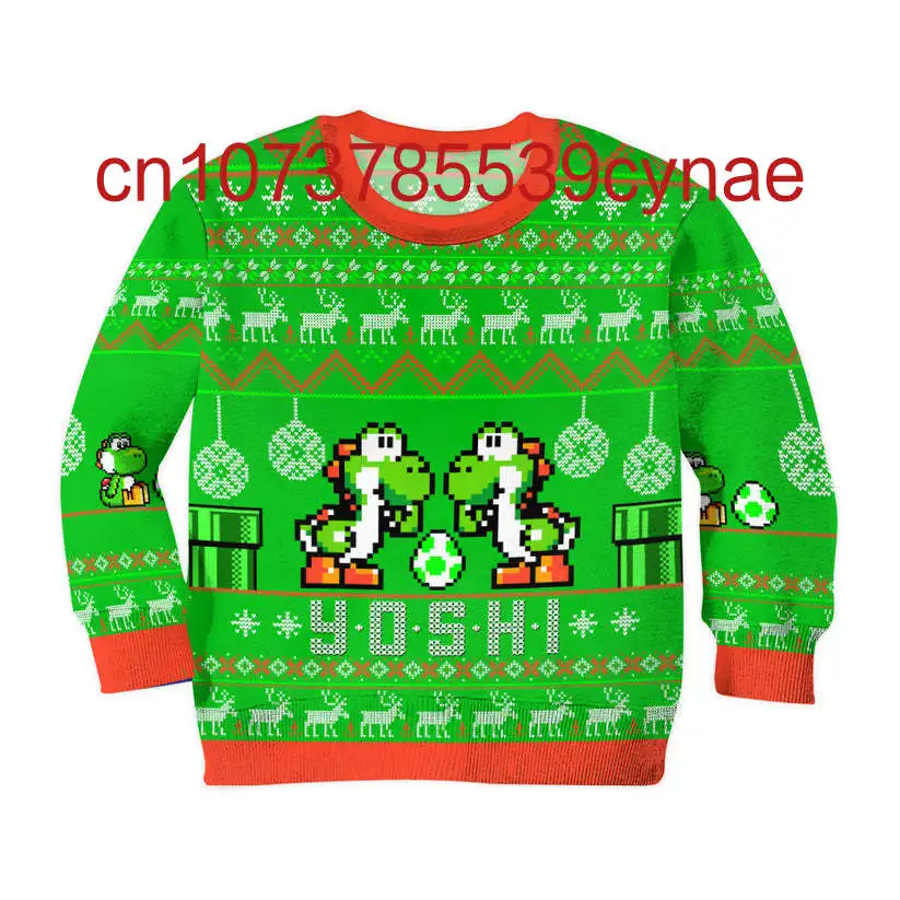 Super Mario Yoshi Children's Ugly Sweater 3D Printed Cute Round Neck Christmas Sweater