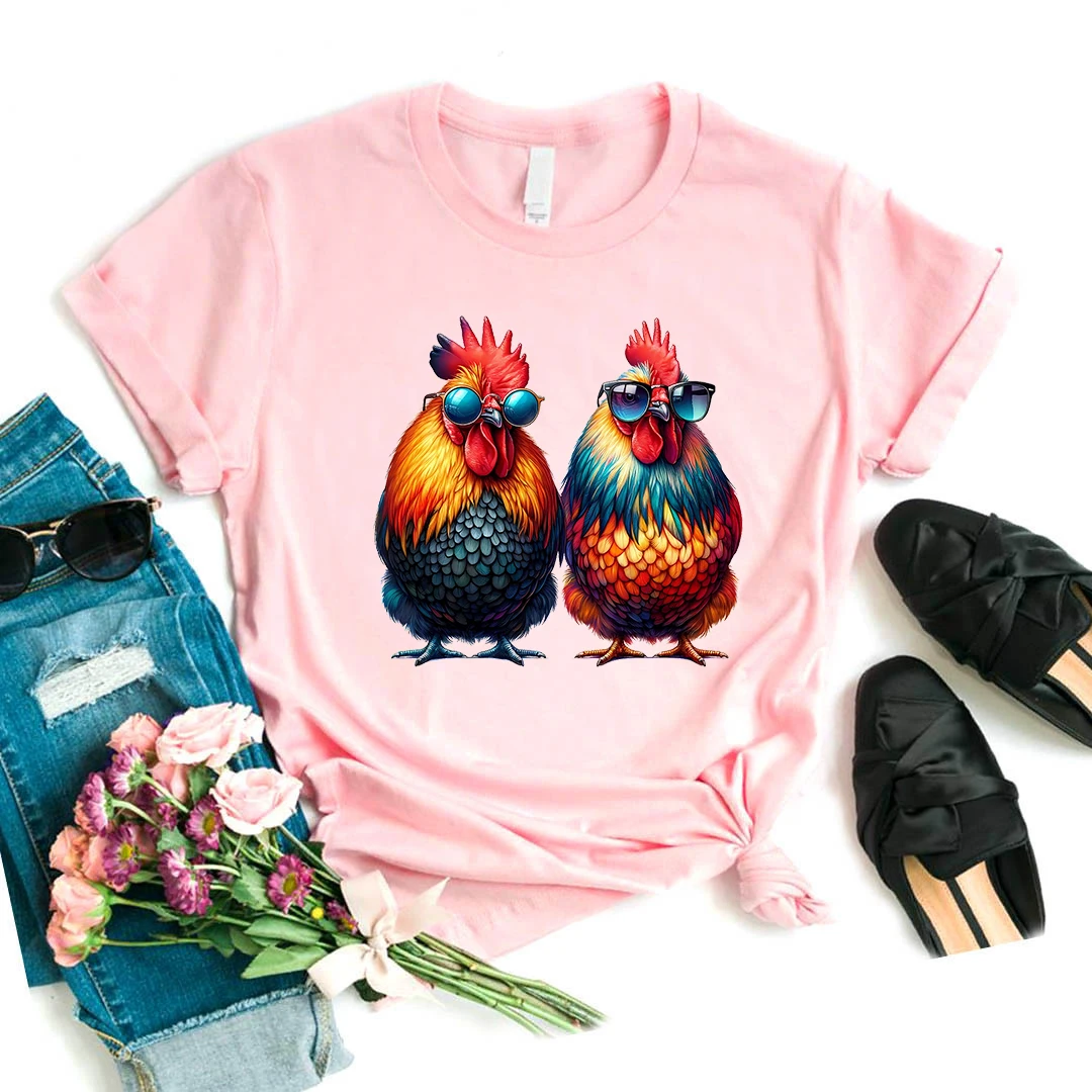 Cool Chicken Printed Pink T Shirt Women Summer Fashion Short Sleeve Tshirt Femme Harajuku Kawaii Clothes Shirt Funny T-Shirt