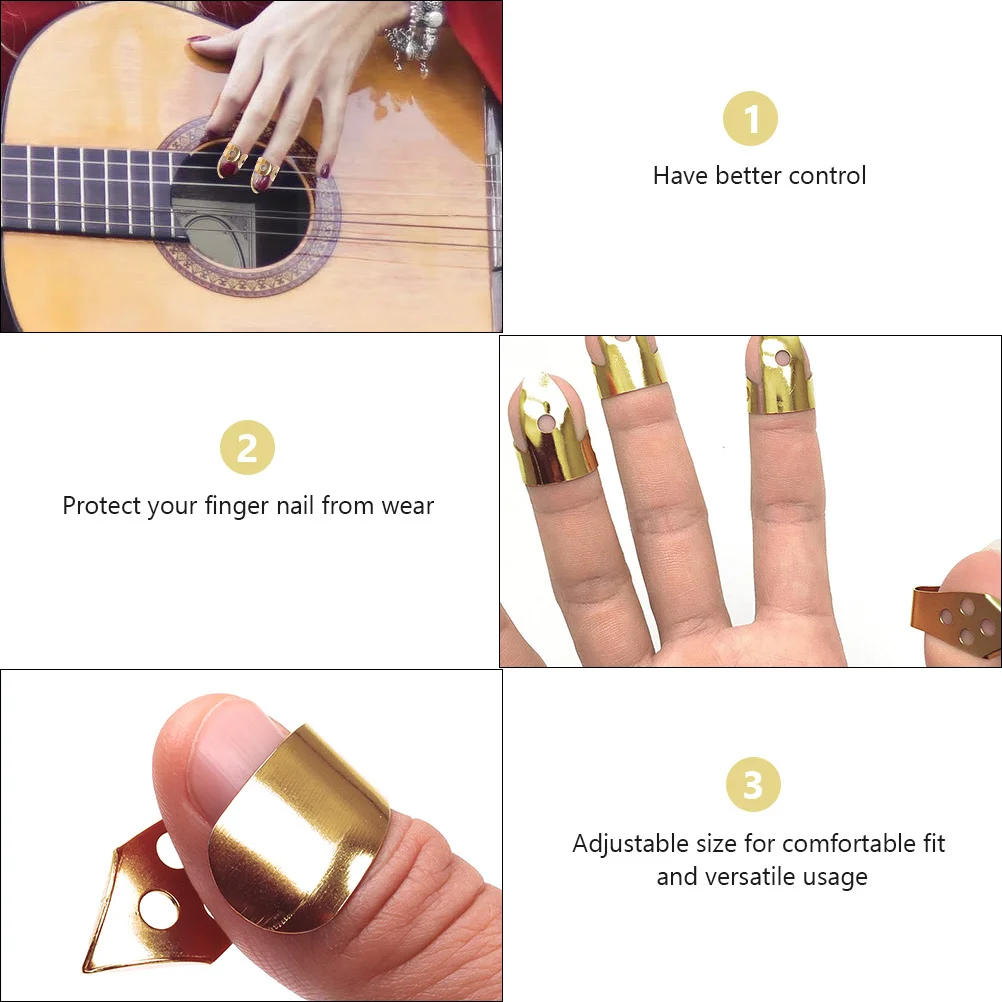 

4Pcs Guitar Banjo Thumb Picks Adjustable Hollow Finger Plectrum Picks for Acoustic Resonator Dobro Guitar Supplies