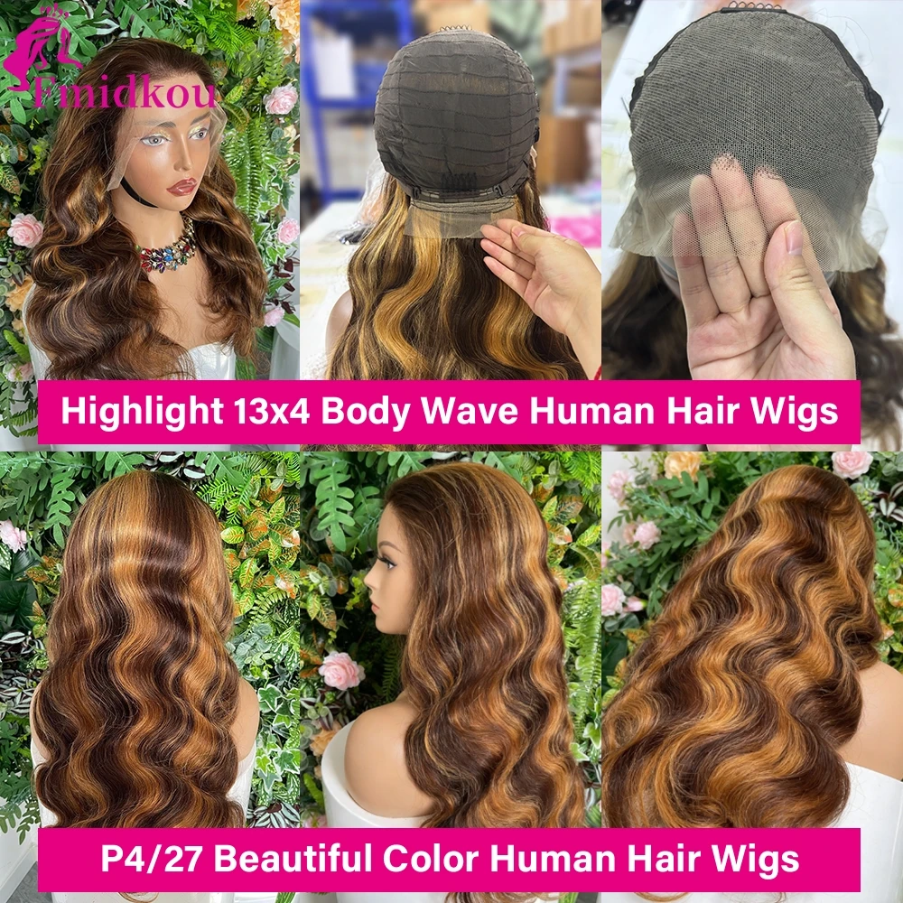 Highlight 13x6 HD Lace Frontal Human Hair Wig 4/27 Glueless Wigs Human Hair Clearance Sale Body Wave Human Hair Wigs For Woman image 2
