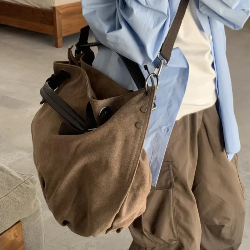 JIAERDI Vintage Brown Casual Tote Bag Women New Harajuku Aesthetic Canvas Shoulder Bags Female Retro Handle Crossbody Bags Y2k