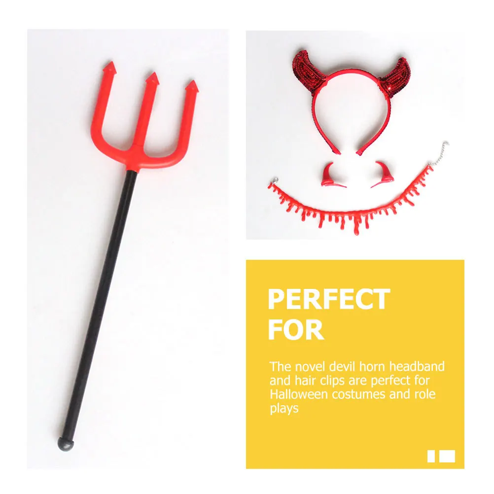 

Vaguelly Horn Tail Suit Barrettes Devil Ears Headband Halloween Cosplay Costume Choker Fabric Prom Props Accessory