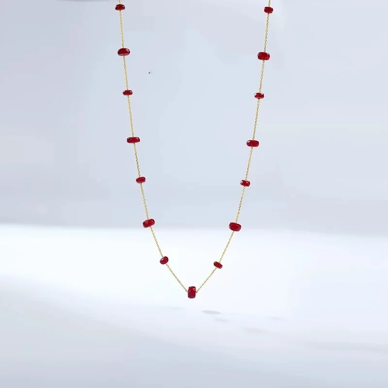 

18K yellow Gold necklace Fine Jewelry natural ruby AU750 star Women's Banquet Wedding party Gift X749