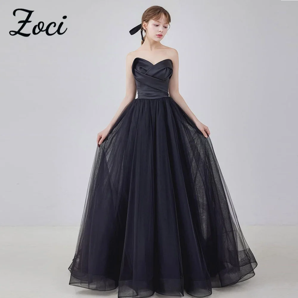 

Zoci Sweetheart Black Korea Evening Dresses Detachable Long Puff Sleeve Wedding Photos Shoot Dress Customized Reception Gowns