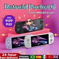 Retroid Pocket 6 RP6 Android13 Handheld Game Console 5.5 Inch 1080P AMOLED Screen Video Game Console 8GEN2 with Hall-Effect PS2