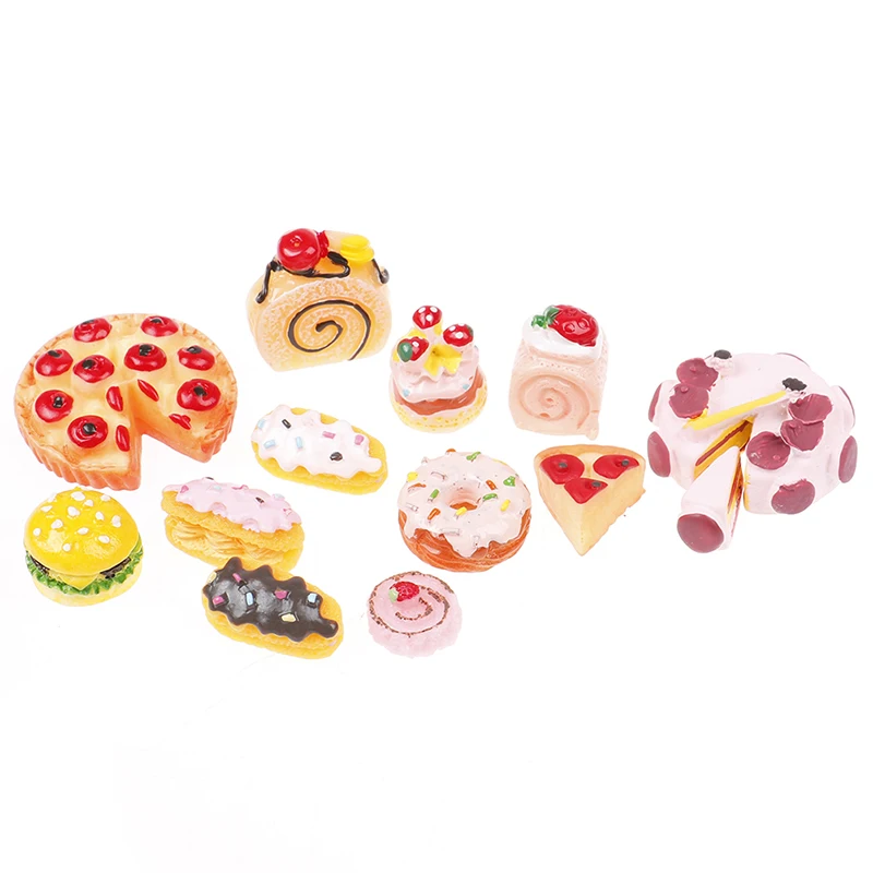 10pcs Dollhouse Miniature Dessert Food Strawberry Bread Birthday Cake Play Food