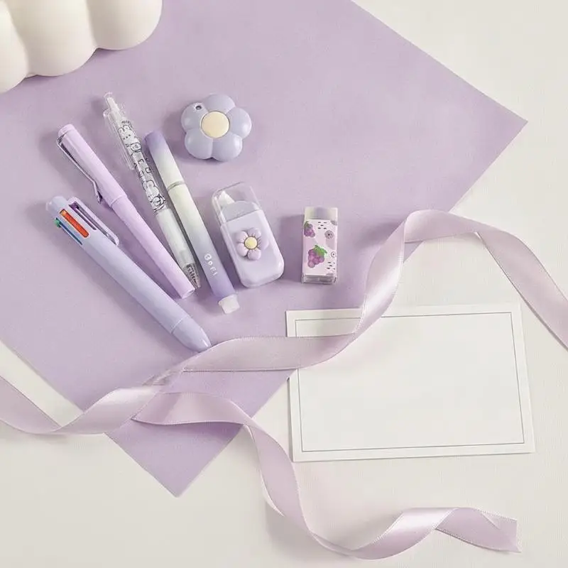 7-Pcs Stationery Set Budget-friendly Student School Kit with Neutral Pens Perfect Graduation Gift for Classmates
