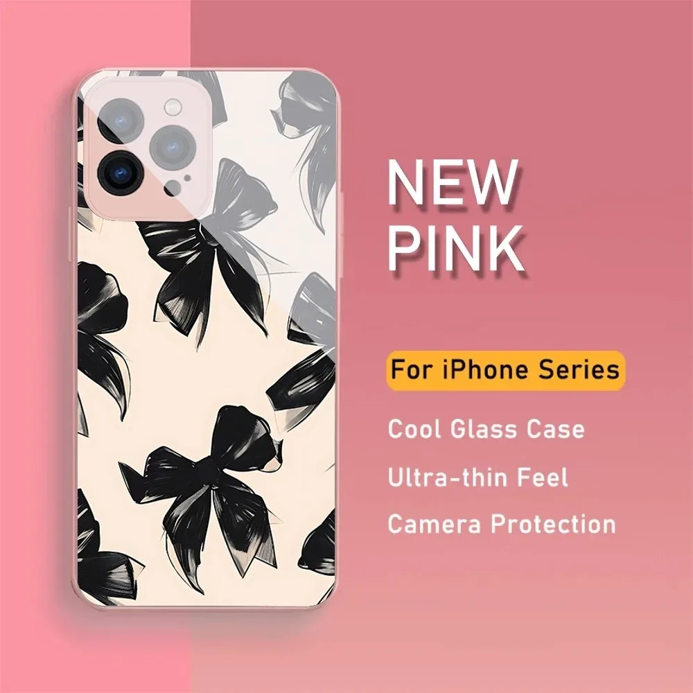 Bow Phone Case For IPhone 15 14 13 12 Mini 11 Pro Max X XS XR 6 7 8 SE Plus Glass Hard Cover image 3