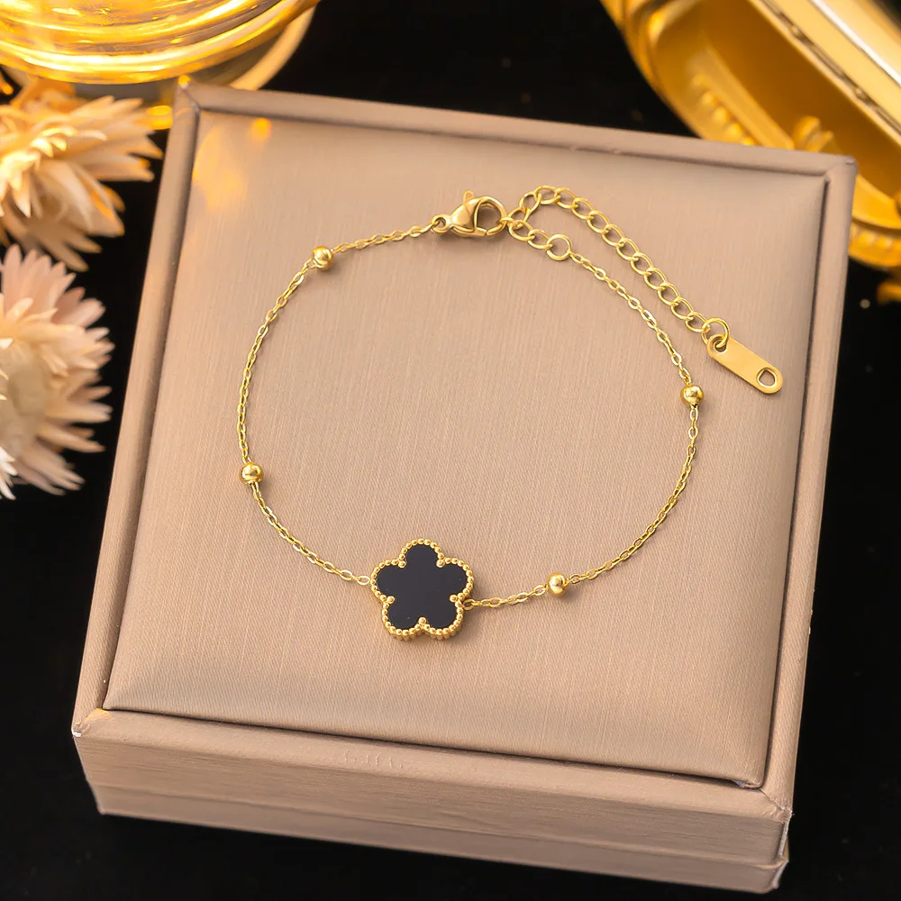 

Clover Colorful Gold Plated Exquisite Five-Leaved Flower Stainless Ssteel Bracelet Women's High Quality Luxury Paty Jewerly GIft