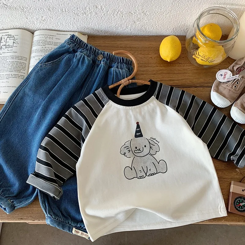 Boys Long Sleeve T-Shirt Kids Spring and Autumn Long Sleeve 2026 Spring Fashion New Cotton-Feel Top for Infants and Toddlers