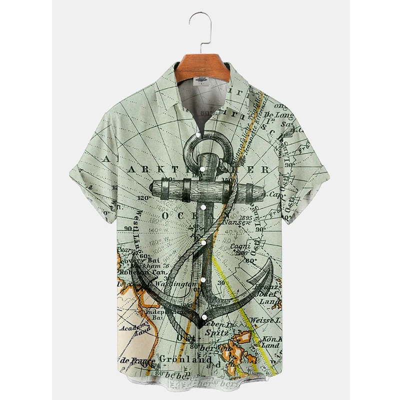 Vintage Hawaii Shirt For Men 3d Map Print Short Sleeve Male Shirt Lapel Button Men Clothing Casual Fashion Tops Oversized Camisa