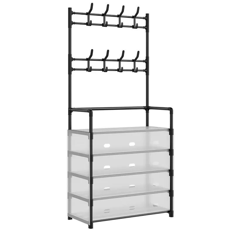 5-layer 77cm Long Multi-functional Shoe Rack Black  White Widened Dustproof Hat and Coat Rack Integrated Shoe Rack