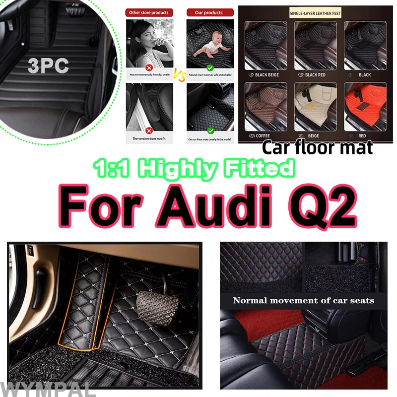 

Luxury Durable Auto Floor Mat Car Mats For Audi Q2 2017 2018~2022 Leather Car Interior Accessories Anti Dirt Rug full Carpet