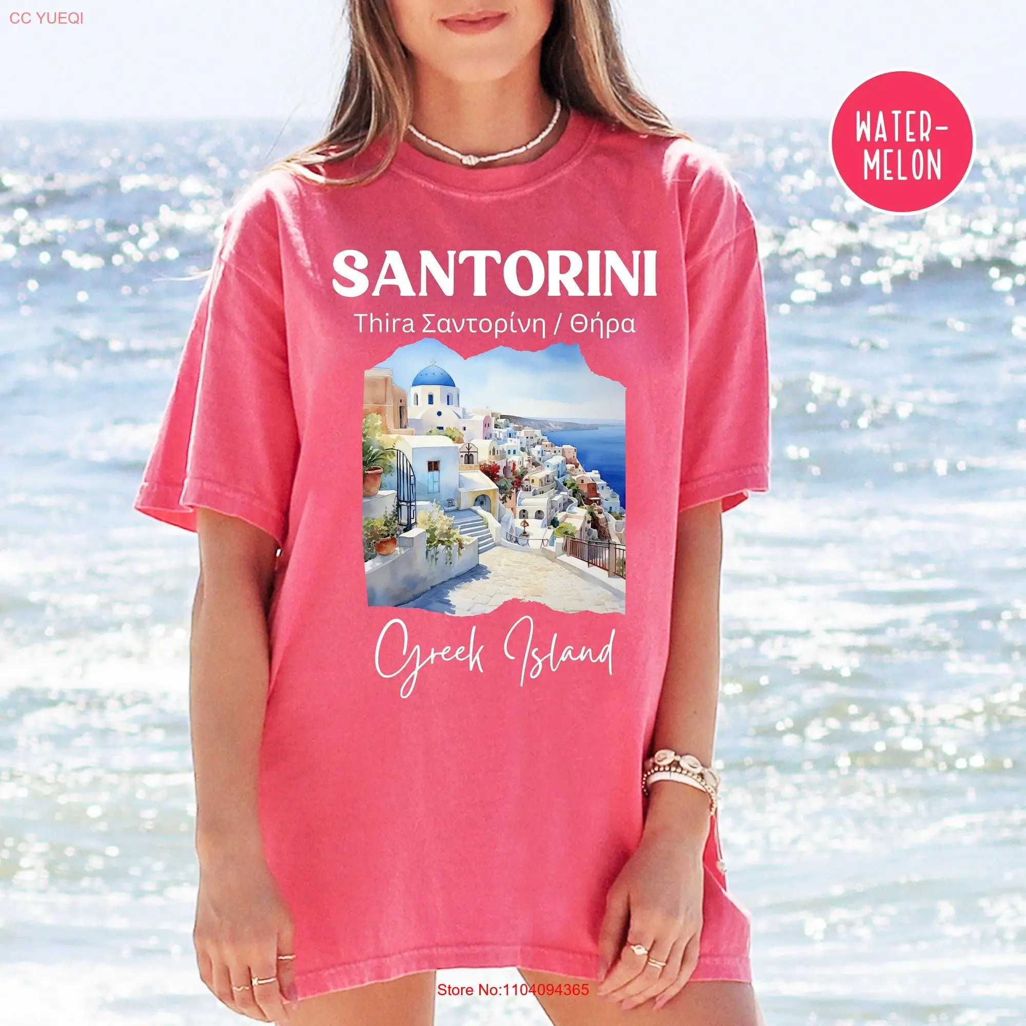 Santorini Greece Comfort Colors T Shirt Greek Islands Aegean Sea Beach Vacation GifT long or short sleeves