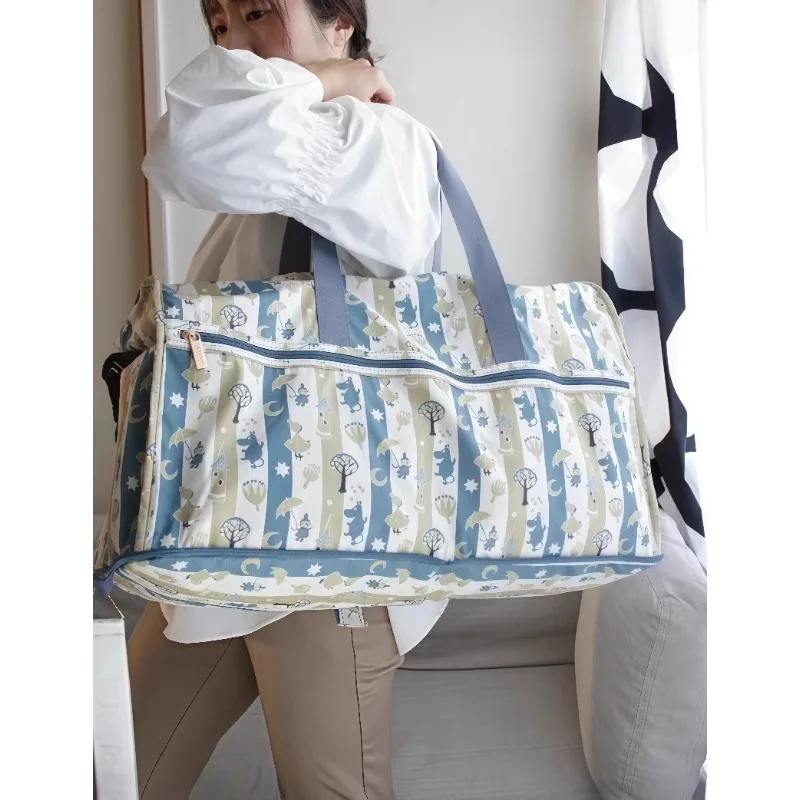 Moomins Hot Cartoon Foldable Travel Duffel Bag Large Capacity Organizer Pouch Portable Handheld Crossbody Luggage Storage Bag